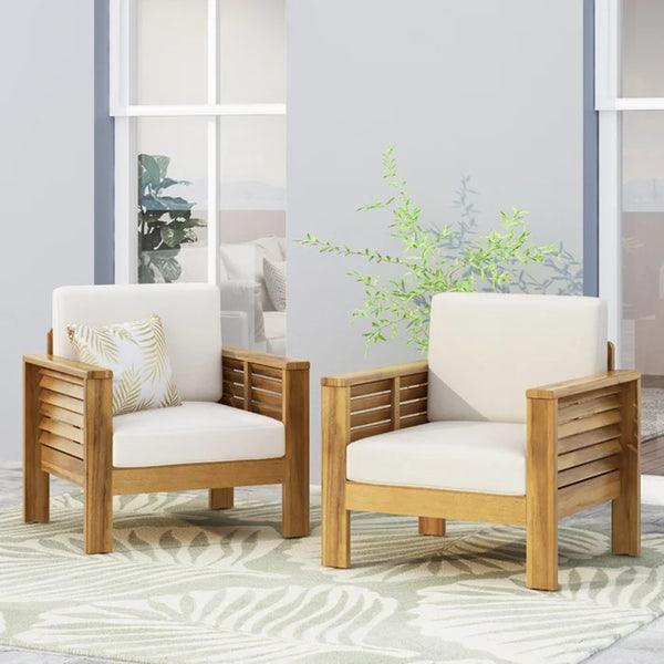 English Elm Christopher Knight Home® - ( Set of 2) Outdoor Acacia Wood Club Chairs with Cushions — Teak finish, water-resistant cushions, sturdy elegant patio seating Brown+Beige 70692.00-2