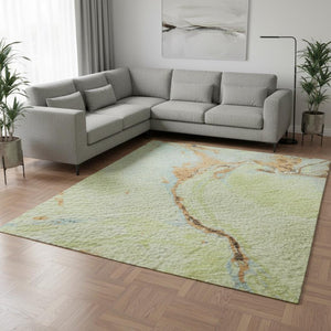 HomeRoots 8' X 10' Artichoke Green Copper & Teal Abstract Area Rug - Washable, UV Protected, Stain Resistant 678920