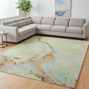 HomeRoots 10' X 14' Artichoke Green Copper Teal Washable Area Rug - Durable, Stylish, UV Protected for Homes 678922