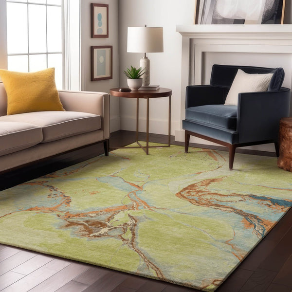 HomeRoots 10' X 14' Artichoke Green Copper Teal Washable Area Rug - Durable, Stylish, UV Protected for Homes 678922