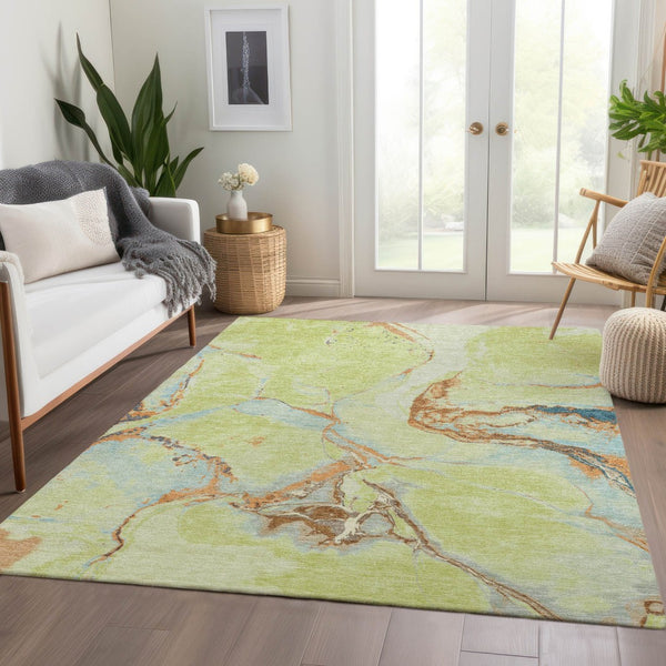 HomeRoots 10' X 14' Artichoke Green Copper Teal Washable Area Rug - Durable, Stylish, UV Protected for Homes 678922