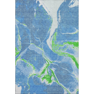 HomeRoots 8' X 10' Abstract Washable Area Rug in Denim Blue, Lime Green & Ivory - Stylish UV Protected Design 678926