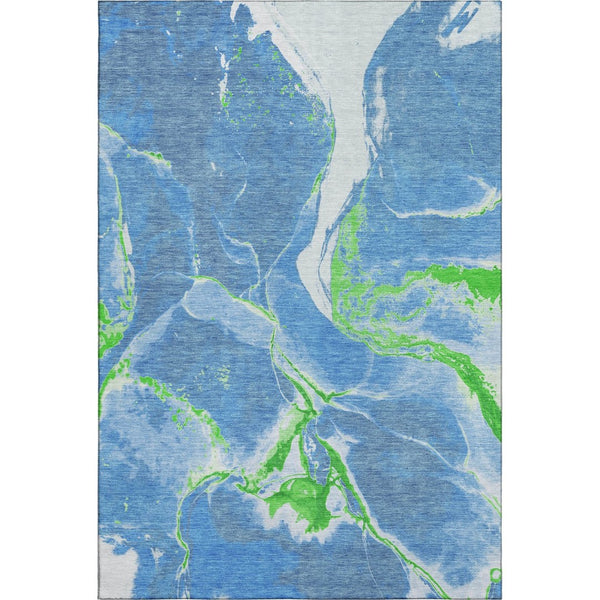 HomeRoots 8' X 10' Abstract Washable Area Rug in Denim Blue, Lime Green & Ivory - Stylish UV Protected Design 678926