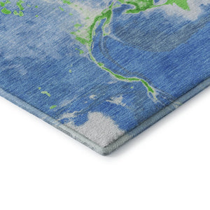 HomeRoots 8' X 10' Abstract Washable Area Rug in Denim Blue, Lime Green & Ivory - Stylish UV Protected Design 678926
