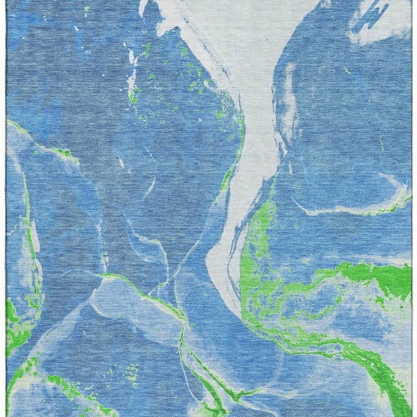 HomeRoots 8' X 10' Abstract Washable Area Rug in Denim Blue, Lime Green & Ivory - Stylish UV Protected Design 678926