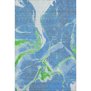 HomeRoots 8' X 10' Abstract Washable Area Rug in Denim Blue, Lime Green & Ivory - Stylish UV Protected Design 678926
