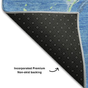 HomeRoots 10' X 14' Vibrant Denim Blue, Lime Green & Ivory Abstract Area Rug - Durable, Washable & UV Protected! 678928
