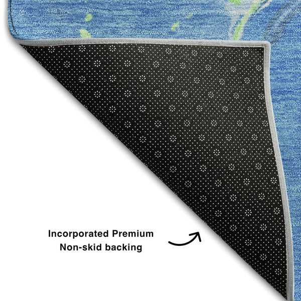 HomeRoots 10' X 14' Vibrant Denim Blue, Lime Green & Ivory Abstract Area Rug - Durable, Washable & UV Protected! 678928