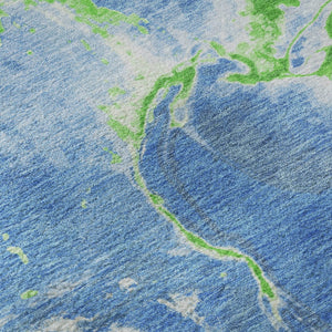 HomeRoots 10' X 14' Vibrant Denim Blue, Lime Green & Ivory Abstract Area Rug - Durable, Washable & UV Protected! 678928