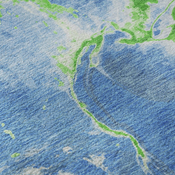 HomeRoots 10' X 14' Vibrant Denim Blue, Lime Green & Ivory Abstract Area Rug - Durable, Washable & UV Protected! 678928
