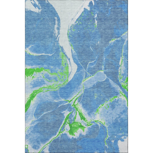 HomeRoots 10' X 14' Vibrant Denim Blue, Lime Green & Ivory Abstract Area Rug - Durable, Washable & UV Protected! 678928