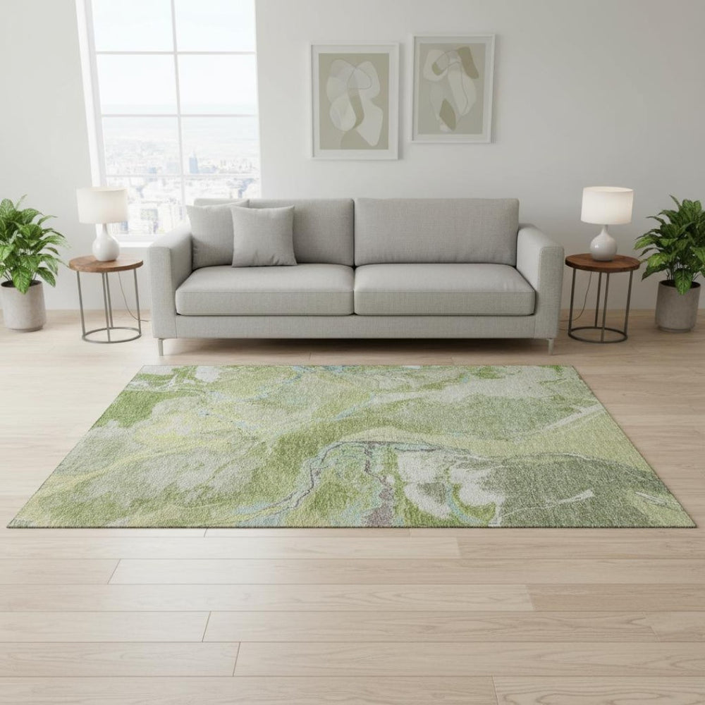 HomeRoots 5' X 8' Washable Abstract Area Rug in Green, Blue & Gray - UV Protected, Durable & Stylish Design 678930