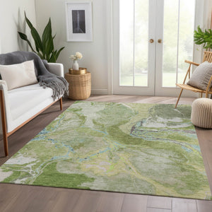 HomeRoots 5' X 8' Washable Abstract Area Rug in Green, Blue & Gray - UV Protected, Durable & Stylish Design 678930