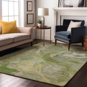 HomeRoots 8' X 10' Washable Area Rug in Green, Blue, and Gray - UV Protected, Stain Resistant, Modern Design 678932