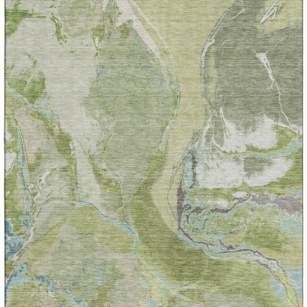 HomeRoots 9' X 12' Abstract Washable Area Rug in Green, Blue & Gray – UV Protected, Durable & Stylish for Homes 678933