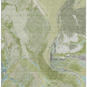 HomeRoots 10' Modern Abstract Area Rug in Green, Blue, Gray - Washable, UV Protected, Stain Resistant Design 678934