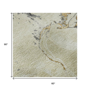 HomeRoots 5' X 8' Abstract Washable Area Rug in Ivory, Beige & Gray - Stain Resistant & UV Protected Comfort 678936