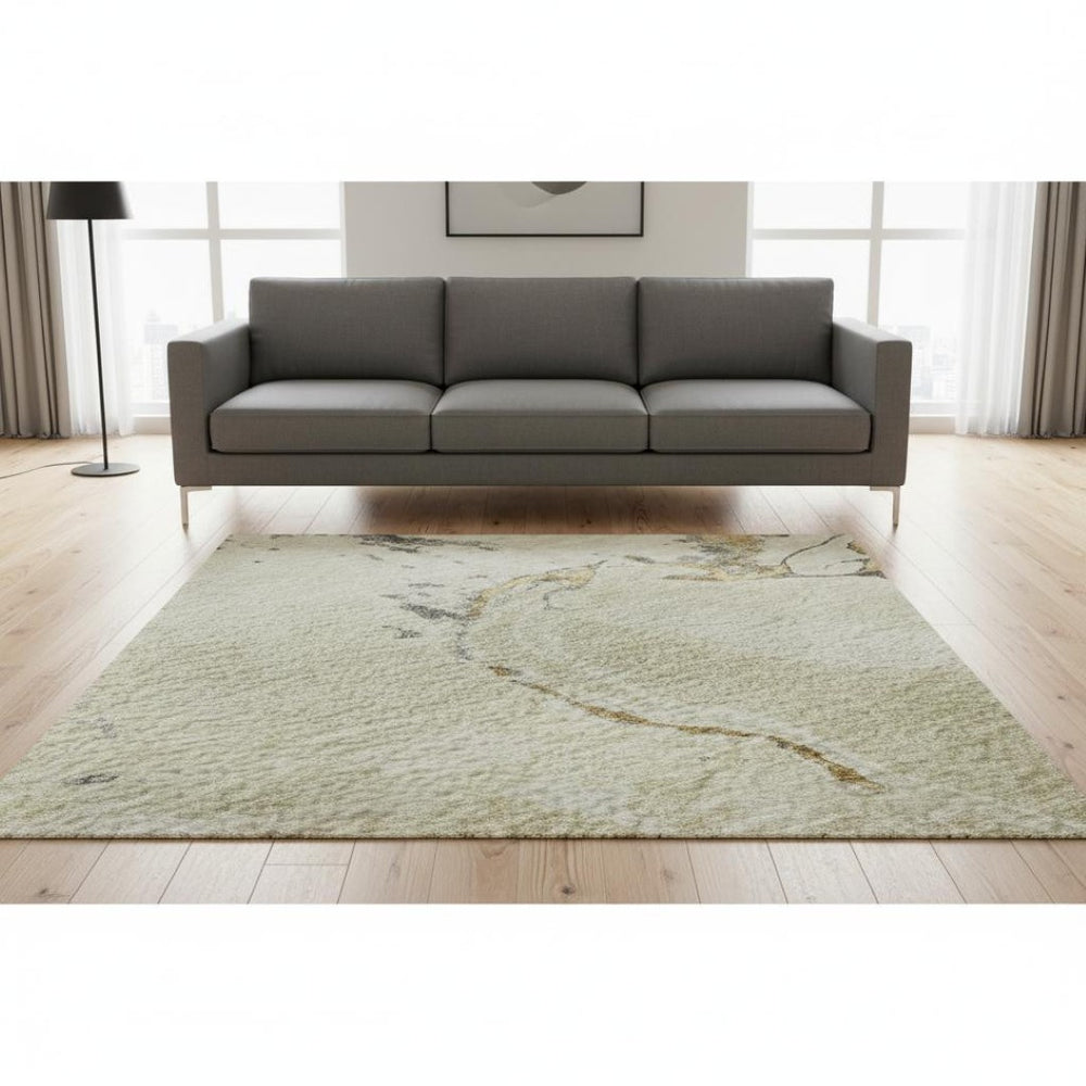 HomeRoots 5' X 8' Abstract Washable Area Rug in Ivory, Beige & Gray - Stain Resistant & UV Protected Comfort 678936