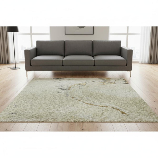 HomeRoots 5' X 8' Abstract Washable Area Rug in Ivory, Beige & Gray - Stain Resistant & UV Protected Comfort 678936