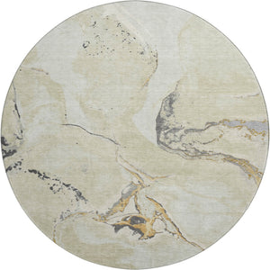 HomeRoots 8' Soft Ivory, Beige & Gray Abstract Round Washable Rug with UV Protection for Modern Homes 678937