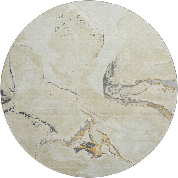 HomeRoots 8' Soft Ivory, Beige & Gray Abstract Round Washable Rug with UV Protection for Modern Homes 678937