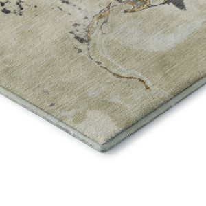 HomeRoots 8' Soft Ivory, Beige & Gray Abstract Round Washable Rug with UV Protection for Modern Homes 678937