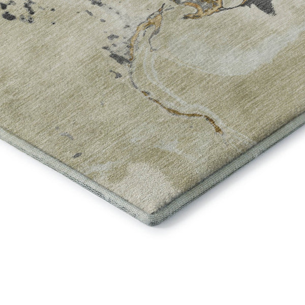 HomeRoots 8' Soft Ivory, Beige & Gray Abstract Round Washable Rug with UV Protection for Modern Homes 678937