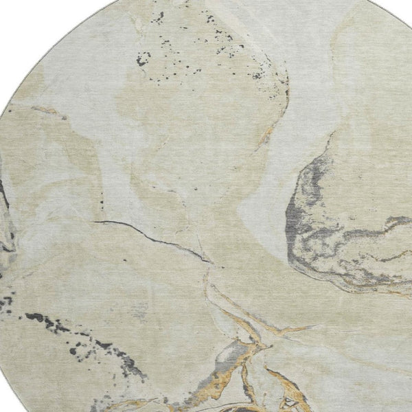 HomeRoots 8' Soft Ivory, Beige & Gray Abstract Round Washable Rug with UV Protection for Modern Homes 678937