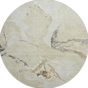 HomeRoots 8' Soft Ivory, Beige & Gray Abstract Round Washable Rug with UV Protection for Modern Homes 678937