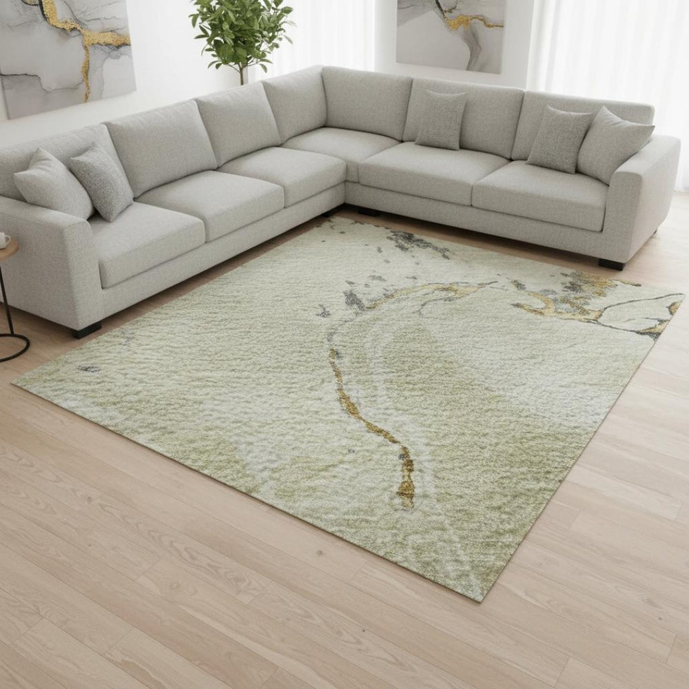 HomeRoots 8' X 10' Stylish Ivory Beige and Gray Abstract Washable Area Rug with UV Defense for Modern Homes 678938