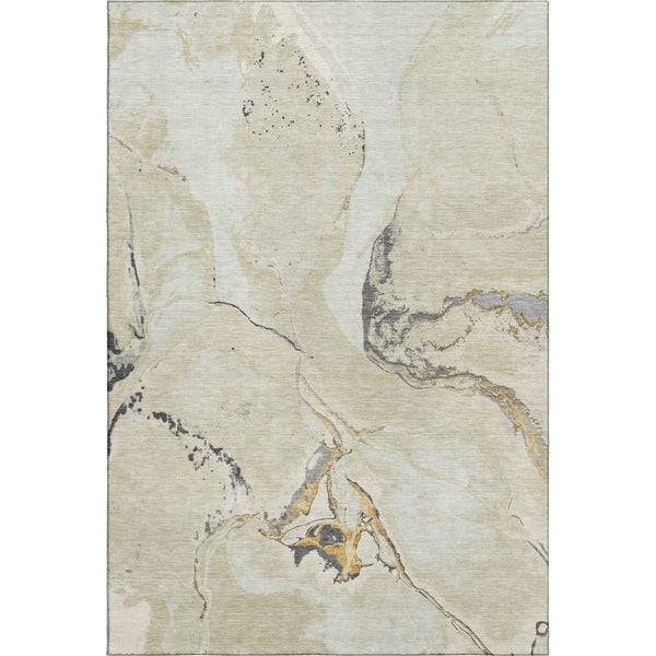 HomeRoots 8' X 10' Stylish Ivory Beige and Gray Abstract Washable Area Rug with UV Defense for Modern Homes 678938