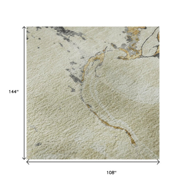 HomeRoots 9' x 12' Modern Ivory Beige & Gray Abstract Washable Area Rug with UV Protection & Easy Care 678939