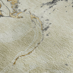 HomeRoots 10' Modern Ivory Beige and Gray Abstract Washable Area Rug - Durable, UV-Protected, Easy Care Design! 678940