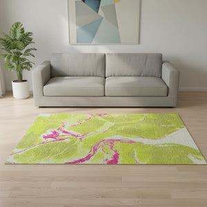 HomeRoots 5' X 8' Vibrant Abstract Washable Area Rug in Lime Green, Pink & Ivory with UV Protection Features 678942