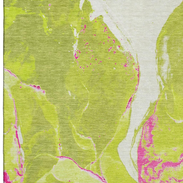 HomeRoots 5' X 8' Vibrant Abstract Washable Area Rug in Lime Green, Pink & Ivory with UV Protection Features 678942