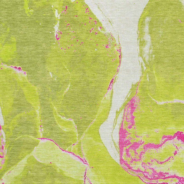 HomeRoots 9' X 12' Vibrant Abstract Washable Area Rug in Lime Green, Pink & Ivory - UV Protected & Durable 678945