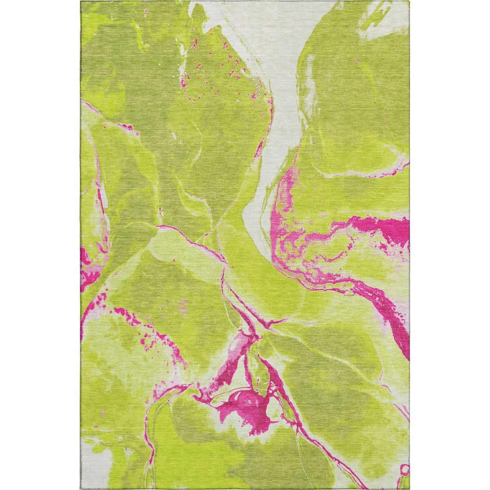HomeRoots 10' Vibrant Lime Green, Pink & Ivory Abstract Area Rug – Washable, UV-Protected & Family-Friendly! 678946