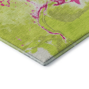 HomeRoots 10' Vibrant Lime Green, Pink & Ivory Abstract Area Rug – Washable, UV-Protected & Family-Friendly! 678946