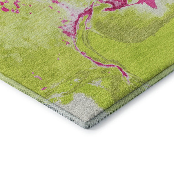 HomeRoots 10' Vibrant Lime Green, Pink & Ivory Abstract Area Rug – Washable, UV-Protected & Family-Friendly! 678946