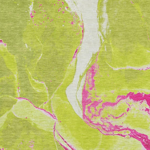 HomeRoots 10' Vibrant Lime Green, Pink & Ivory Abstract Area Rug – Washable, UV-Protected & Family-Friendly! 678946
