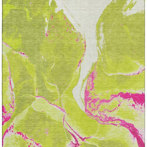 HomeRoots 10' Vibrant Lime Green, Pink & Ivory Abstract Area Rug – Washable, UV-Protected & Family-Friendly! 678946