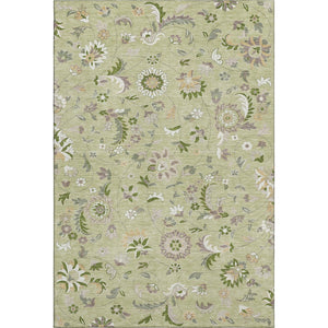 HomeRoots 5' Artichoke Green Floral Area Rug - Elegant, Washable, UV Protected, Perfect for Family Spaces 678948