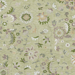 HomeRoots 5' Artichoke Green Floral Area Rug - Elegant, Washable, UV Protected, Perfect for Family Spaces 678948