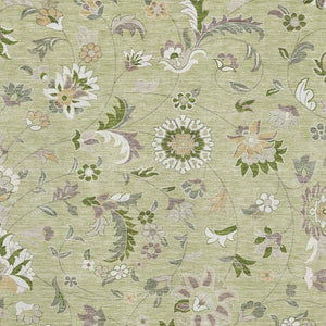 HomeRoots 9' X 12' Elegant Artichoke Green Floral Area Rug – Washable, UV-Protected & Stain-Resistant Design! 678951