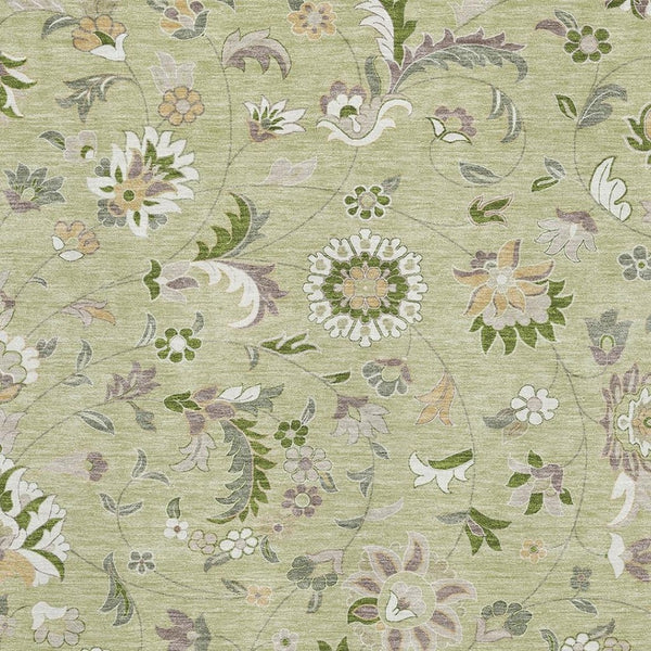 HomeRoots 9' X 12' Elegant Artichoke Green Floral Area Rug – Washable, UV-Protected & Stain-Resistant Design! 678951