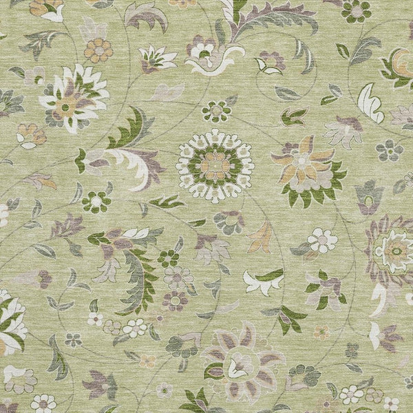 HomeRoots 10' X 14' Floral Washable Area Rug in Artichoke Green, Taupe & Ivory with UV Protection & Stain Resistance 678952