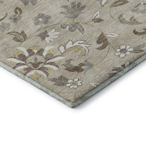 HomeRoots 8' Washable Round Rug with Floral Design - Beige, Gray & Ivory, UV Protection for Family Spaces 678955