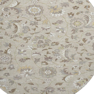 HomeRoots 8' Washable Round Rug with Floral Design - Beige, Gray & Ivory, UV Protection for Family Spaces 678955