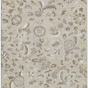 HomeRoots 8' X 10' Floral Beige Gray Ivory Washable Area Rug - UV Protected, Stain Resistant, Easy Care Design 678956