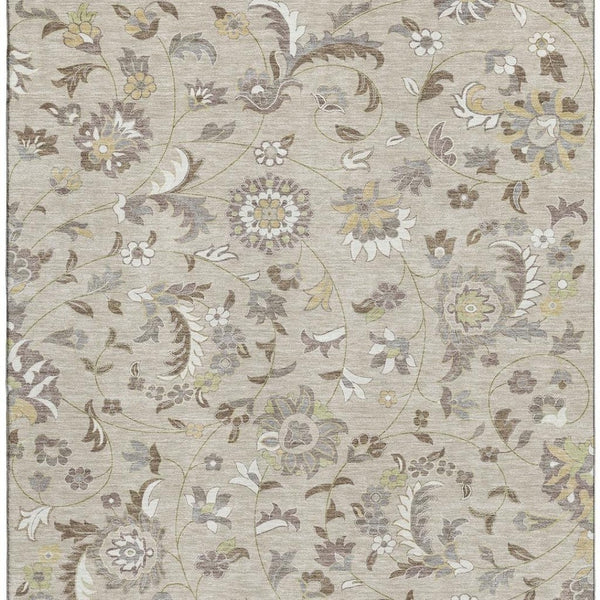 HomeRoots 8' X 10' Floral Beige Gray Ivory Washable Area Rug - UV Protected, Stain Resistant, Easy Care Design 678956